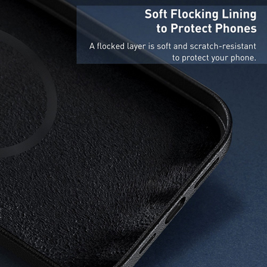 iPhone 14 Magnetic PU Leather Case Cover with Stain-Proof Finish for Scratch & Drop Protection, Raised Bezels for Screen & Camera Protection, MagSafe Compatible - Cluster Black